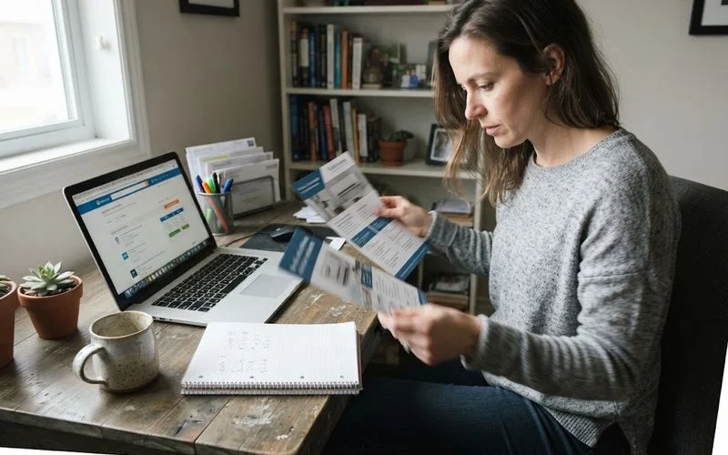 A person comparing several air conditioning contractor listings side by side on a laptop while researching options in Perth